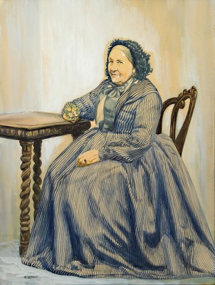 Albert Lettau, 1885-1961 Bad Pyrmont, Ganzporträt einer älteren Frau am Tisch, Gouache auf Papier, links unten signiert, ca. 65x49cm, u.Gl., R. ca. ...