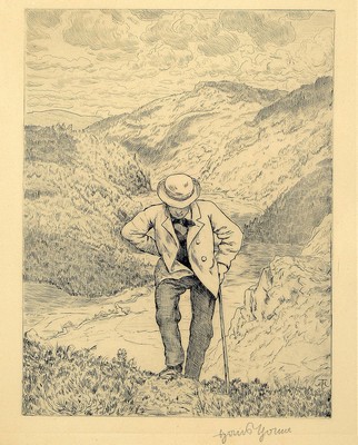 Hans Thoma, 1839 Bernau - 1924 Karlsruhe, Skizze, kleiner Engel mit Milchtopf und Schlange, handsigniert, ca. 32 x 15 cm und Radierung "Der ...