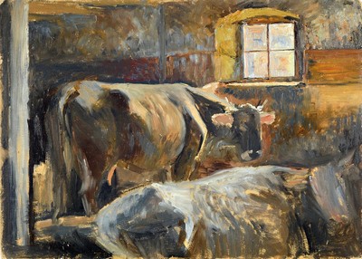 Waler Lilie, 1876 - 1924, drei Arbeiten, Öl, Zeichnung und Aquarell, a. Reicher Segen, signiert und dat. 1917, ca. 31 x 36.8 cm, b. Herrenporträt, ...