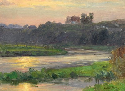 Carl Watzelhahn, 1867 Mainz-1942 Wiesbaden, Flußlandschaft, Öl/Lwd/Holz, signiert, ca.33.5 x 45 cm, Rahmen