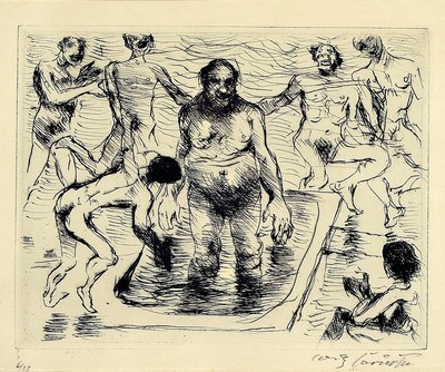 Lovis Corinth, 1858 Tapiau - 1925 Zandvoort,Radierung, "Trimalchio im Bade" aus "Das Gastmahl des Trimalchio" (München, ...