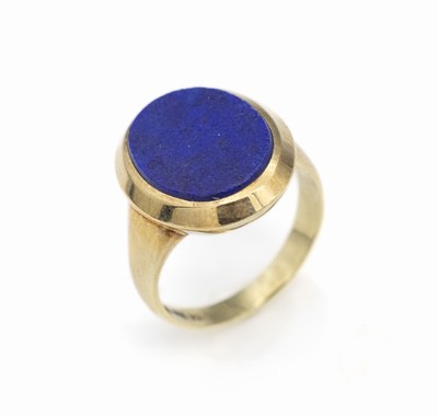 14 kt Gold Lapislazuli-Ring, GG 585/000, Lapislazuliplatte für Gravur frei, ca. 1.35 cmx 1.7 cm, ca. 10.3 g, RW 60