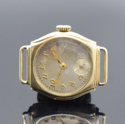 IWC frühe Damenarmbanduhr in GG 585/000, Schweiz um 1930, Handaufzug, 2-teil. Scharniergeh., silb. pat. Zifferbl., gold. Zeiger, Ankerwerk m. ...