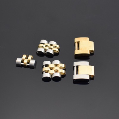 ROLEX 7 Bandelemente in GG & Stahl, Schweiz , 1) 1x f. Oysterband in GG 750/000 Breite ca. 14 mm, 2) 1x f. Oysterband in GG 750/000 & Stahl Breite ...