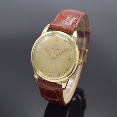 ETERNA-MATIC Herrenarmbanduhr, Schweiz um 1955, Automatik, gold filled Geh., Stahlboden verschr., pat. Zifferbl. m. gold. Std.-Ind., gold. Zeiger, ...