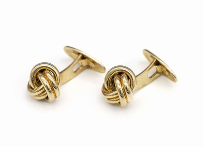 Paar 14 kt Gold Manschettenknöpfe, GG 585/000, schlichtes Knotendesign, ca. 7.2 g
