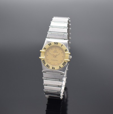 OMEGA Constellation Damenarmbanduhr, Schweiz um 1985, quarz, Gehäuse in Edelstahl & Gold, Boden aufgedr., Gliederband in Edelstahl mit Faltschl., ...