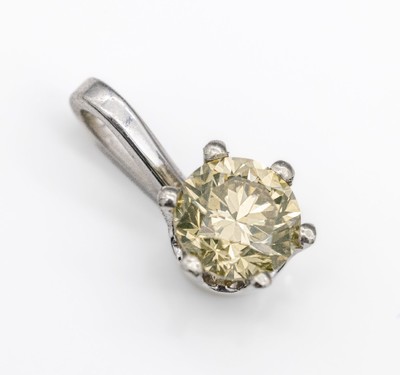 18 kt Gold Brillant Anhänger, WG 750/000, Brillant ca. 0.57 ct fancy braun (beh.)/vs