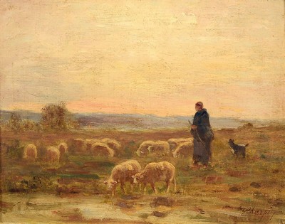 Albert Charpin, 1842 Grasse-1924 Asnieres-sur-Seine, Schäfer mit seiner Herde, Öl/Holz, rechts unten signiert, ca. 19x24cm, R. ca. 30x36cm