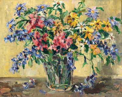 Martin Meyer-Pyritz, 1870 Pyritz-1942 Berlin , Studium an der Akademie Berlin, Blumenstillleben, angedeutete Vergänglichkeitsmetaphorik, pastoser ...