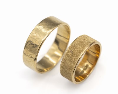 Paar 14 kt Gold Ehe/Freundschaftsringe, GG 585/000, 1 x RW 68, 1 x RW 54, ca. 13.2 g