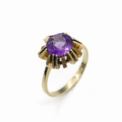 14 kt Gold Amethyst-Ring, GG 585/000, schlichte Gestaltung, rundfacett. Amethyst, RW56, ca. 4.2 g