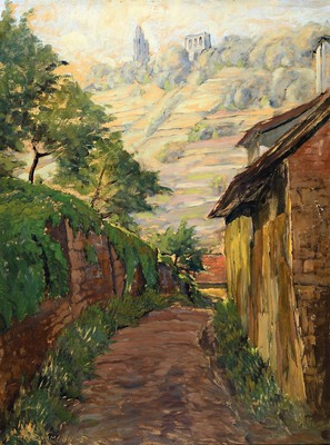 Carl Korbmann, 1894-1958 Bad Dürkheim, Blick auf die Limburg, Öl/Malkarton, links unten signiert, ca. 80x60cm, R. ca. 85x65cm