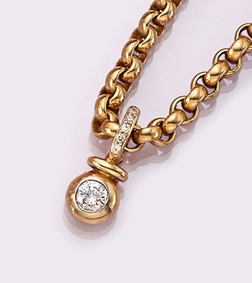 18 kt Gold Brillant-Anhänger, GG 750/000, Clipanhänger mit Brillant ca. 0.25 ct feines Weiß-Weiß/si, Öse mit 5 Brillanten zus.ca. 0.03 ct ...
