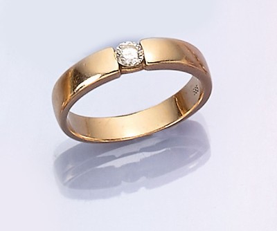 14 kt Gold Brillant-Ring, GG 585/000, einzelner Brillant ca. 0.21 ct Weiß/vs, RW 57,ca. 4.8 g