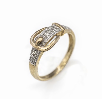 9 kt Gold Diamant-Ring, GG/WG 375/000, Ringkopf in Form eines Gürtels, 51 8/8 -Diamanten zus. ca. 0.50 ct Weiß/p, RW 53