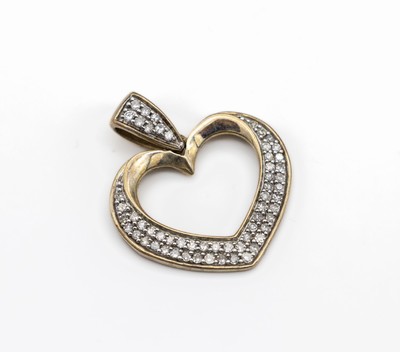 9 kt Gold Diamant-Anhänger "Herz", GG 375/000, 58 8/8-Diamanten zus. ca. 0.60 ct Weiß/p, ca. 1.6 x 2 cm
