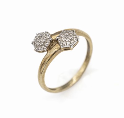 9 kt Gold Diamant-Ring, GG/WG 375/000, 38 in WG gefasste 8/8-Diamanten zus. ca. 0.30 ct get. Weiß/p, RW 57, ca. 2.2 g