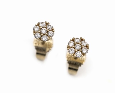 Paar 14 kt Gold Brillant-Ohrstecker, GG 585/000, insg. 14 Brillanten zus. ca. 0.20 ct Weiß/si
