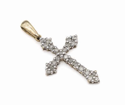 14 kt Gold Brillant-Kreuzanhänger, GG 585/000, 24 Brillanten zus. ca. 0.35 ct Weiß/pca. 2 x 1.4 cm