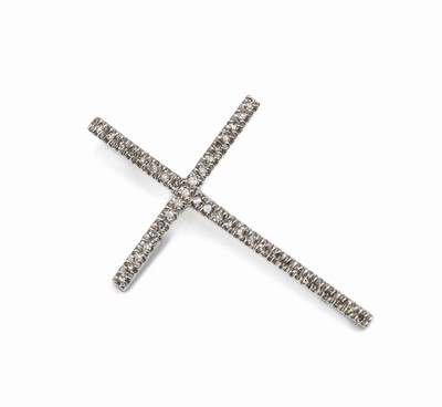 9 kt Gold Diamant-Kreuzanhänger, WG 375/000, 40 8/8-Diamanten zus. ca. 0.20 ct Weiß/p, ca. 2.7 x 1.9 cm