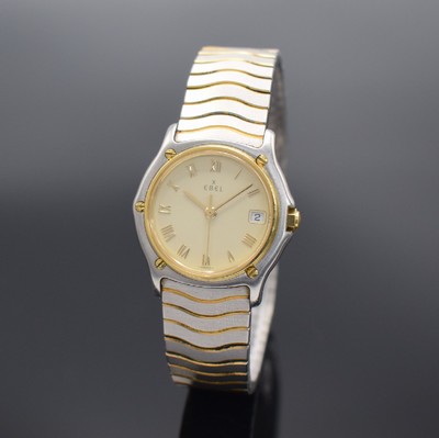 EBEL Damenarmbanduhr Classic Wave in Stahl/Gold Referenz 183908, quarz, Lünette gegen Geh. 5-fach verschr., orig. Wellengliederband m. dopp. ...