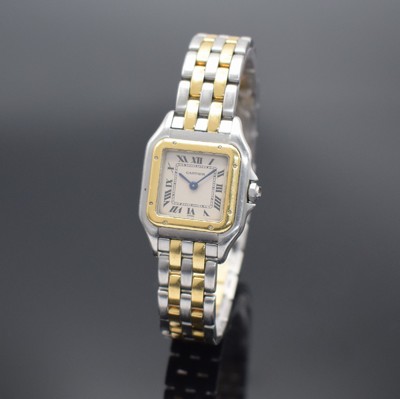 CARTIER Panthere Damenarmbanduhr in Stahl/Gold Referenz 1120,, Schweiz um 1990, quarz, Boden 8-fach verschr., Schmuckkrone fehl./zu ers., orig. ...
