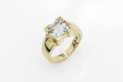 14 kt Gold Aquamarin-Ring, GG 585/000, Aquamarin-Carree ca. 2.40 ct, Meistermarke unged., ca. 8.4 g, RW 56