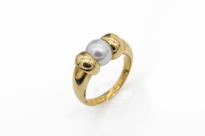 18 kt Gold Perl-Ring, GG 750/000, weiße Zuchtperle D. ca. 7.7 mm, ca. 6.5 g, RW 50