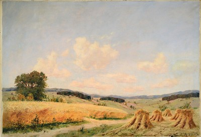 Willy Benz-Baenitz, 1881 Berlin-1957 Bremen, Norddeutsche Landschaft mit Getreidefeld, Öl/Lwd, rest., rechts unten signiert, ca. 70x 100cm