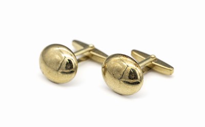 Paar 14 kt Gold Manschettenknöpfe, GG 585/000, schlichte Gestaltung, ovale Platte gefüllt, ca. 7.3 g