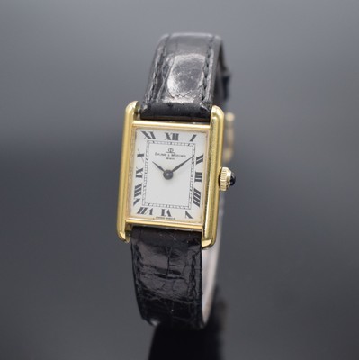 BAUME & MERCIER Tank Damenarmbanduhr in GG 750/000 Referenz 38307, Schweiz um 1980, Handaufzug, Boden 4-fach verschr., Schmuckkrone, weißes ...