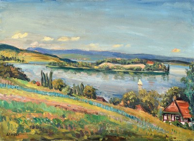Werner Höll, 1898 Freiburg - 1984 Reutlingen , Studium an der Akademie Karlsruhe u.a. bei Albert Haueisen, "Insel Mainau" so verso bez., ...