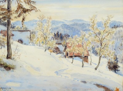 Ernst Huber, 1895 - 1960 Wien, belegte Kurse an der Kunstgewerbeschule Wien, Mitglied des Sonderbundes und der Wiener Secession, hier: Aquarell auf ...