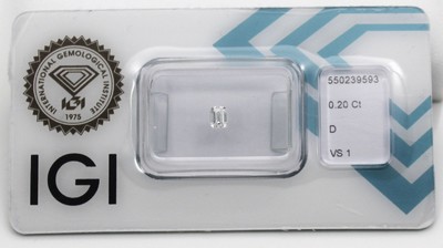 Diamant im Emerald Cut 0.20 ct hochfeines Weiß D/vs1, verschweißt, IGI Expertise