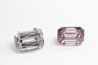 Konvolut 2 rechteckig facett. Kunzite, 1 x ca. 16.6 ct, 1 x ca. 16.2 ct