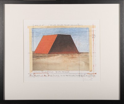 Christo, 1935 Gabrovo - 2020 New York, "The Mastaba of Abu Dhabi", Grainlithographie auf dickem Büttenpapier, mit num. Zertifikat 314, auf ...