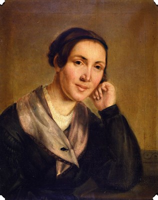Unbekannter Künstler, Mitte 19. Jh., Porträt einer jungen Frau, feines Inkarnat, Öl/Lwd, unsigniert, krakeliert bzw. Altersschäden, ca. 57.5 x 46 ...