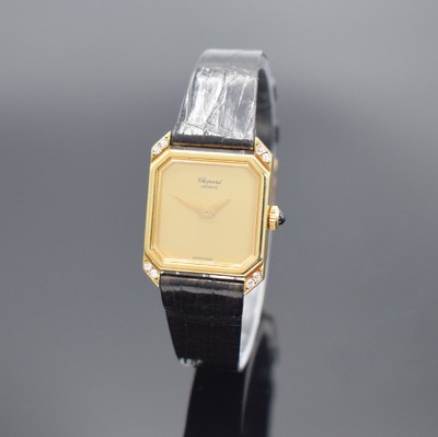 CHOPARD Damenarmbanduhr in GG 750/000 Referenz 5120, Handaufzug, Schweiz um 1975, Boden aufgedr., Bandanst. m. 8 Diamanten bes., orig. Lederband m. ...