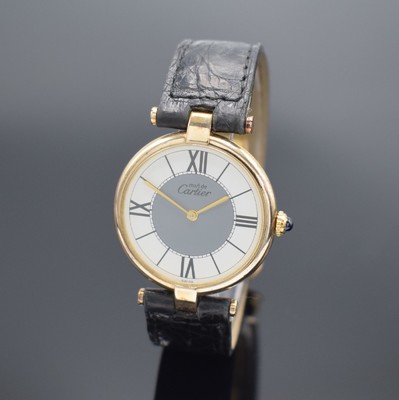 CARTIER Paris Damenarmbanduhr Vermeil Referenz 590003, Schweiz um 1995, quarz, verg. Silbergehäuse inkl. Lederband m. verg. orig. Faltschl., gold. ...