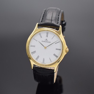 Jaeger-LeCoultre Heraion Herrenarmbanduhr in GG 750/000 Referenz 112.1.08, Schweiz um 1990, Boden 4-fach verschr., Saphirflachglas, emailfarb. ...