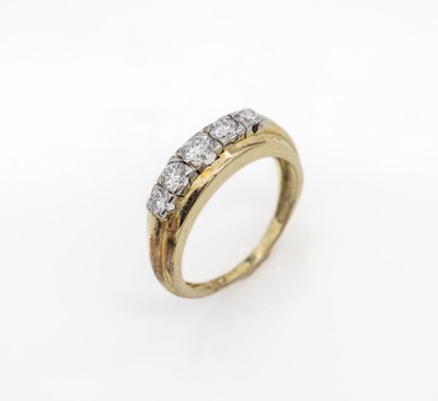 14 kt Gold Brillant Ring, GG/WG 585/000, 5 Brillanten zus. ca. 0.80 ct Weiß/si, RW 52, ca. 4.7 g