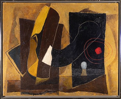 Heinrich Wildemann, 1904-1964, Abstrakte Komposition, 1947, Öl/Malkarton, aus dem Nachlass des Künstlers (rückseitig bezeichnet und mit Etikett), ...