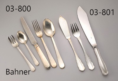60-teiliges Besteck BAHNER/Düsseldorf, 1950er/60er Jahre, 800er Silber, best. aus: 12 Gabeln, 12 Messer (Klingen Stahl/Griffe ge-füllt), 12 ...
