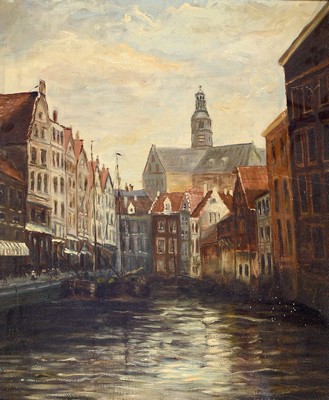 Hans Herrmann, 1858-1942 Berlin, Ansicht aus Amsterdam, Öl/Lwd, rest., rückseitig signiert und betitelt Amsterdam, ca. 60x50cm, R. ca. 75x65cm