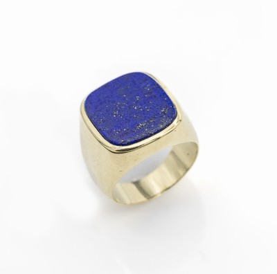 14 kt Gold Lapislazuli-Siegelring, GG 585/000, große ungeschnittene Lapislazuli- Platte, RW 62, ca. 19.9 g