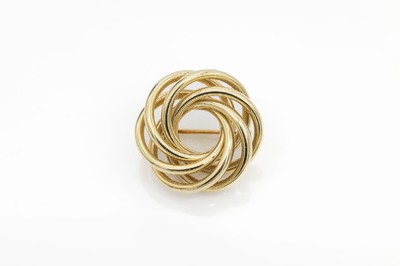 14 kt Gold Brosche, GG 585/000, ineinander verschlungene Kreise, ca. 3 x 3 cm, ca. 7.6 g