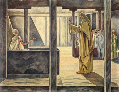 Unbekannter Künstler der 1920er Jahre, Auferweckung, so rückseitig betitelt, Öl/ Malkarton, unsigniert, ca. 39x50cm, seitlich rechts leicht ...