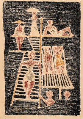 Massimo Campigli, 1895-1971, il Trampolino, Farblithographie, handsigniert und dat. 54, bez. épreuve d'artiste, ca. 49x33cm, leicht gebräunt, ...