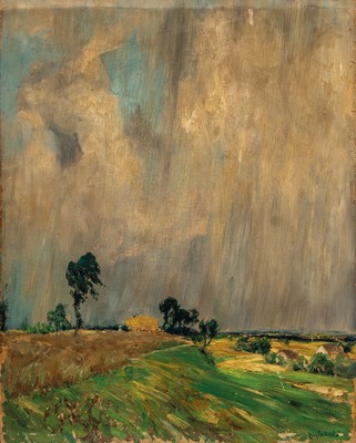 Fritz Brändel, 1869 Thonberg bei Leipzig-1945 Herrsching am Ammersee, studierte bei Th. Hagen in Weimar, hier: Gewitter über sommerlicher ...